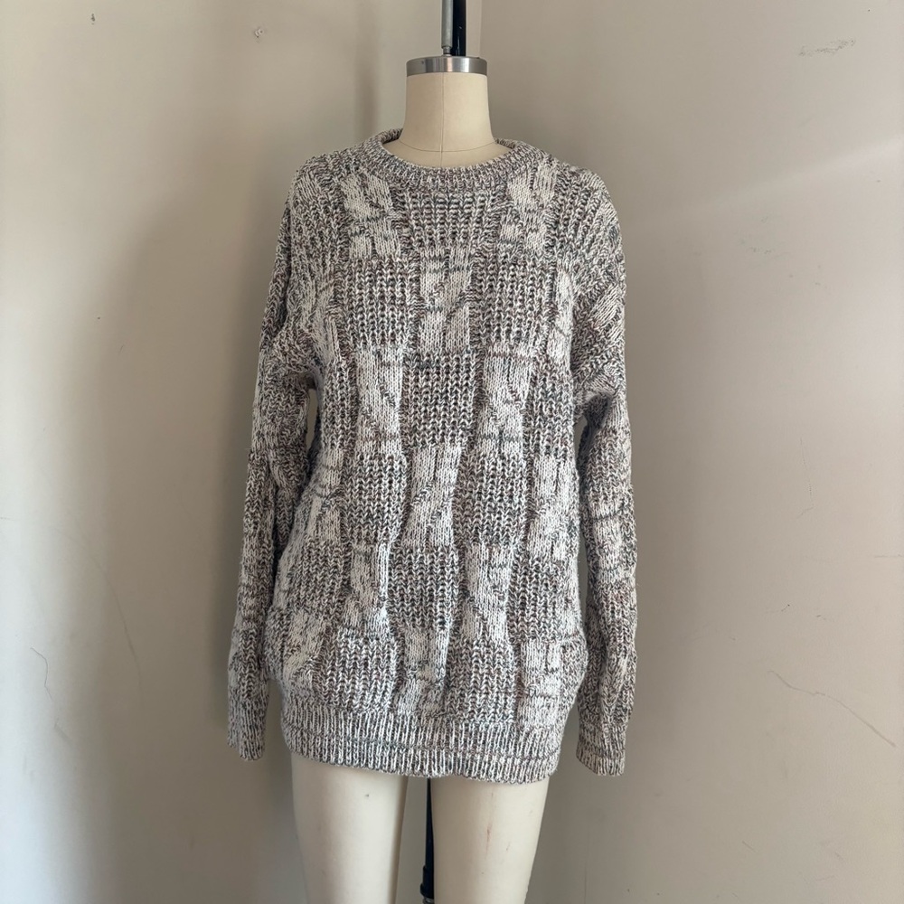 Vintage Men's Crewneck Sweater - Cream and White